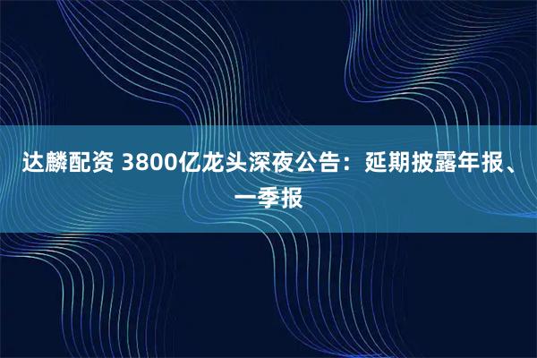 达麟配资 3800亿龙头深夜公告：延期披露年报、一季报